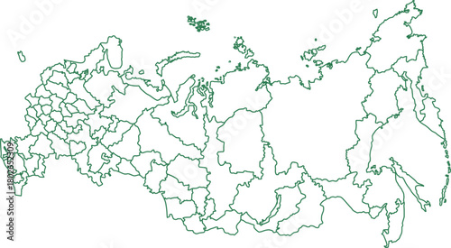 Detailed outline map of Russia with administrative borders – Green Vector Illustration