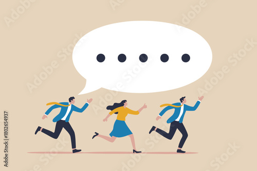 Business people chasing communication, trend, or discussion online