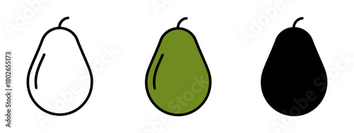 Three pear shapes showing outline, green filled in and black filled in on a white background