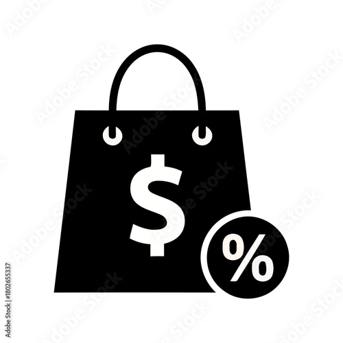 Shopping Bag with Dollar Sign and Percentage Icon Representing Discounted Price