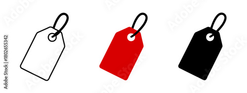 Illustration of Three Price Tags in Different Styles: Outline, Solid Red, and Solid Black