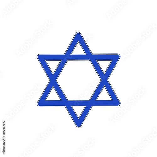 Star of David monoline contour filled with solid royal blue, symbolic mood, Jewish cultural and religious emblem, with copy space