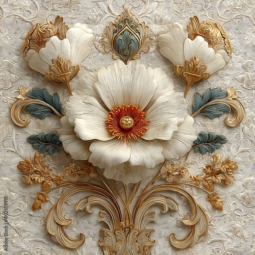 Elegant white floral art design high resolution picture