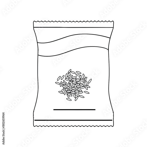 A minimal line drawing of a stand-up snack bag, suitable for packaging design, branding, and product mockups. Clean, versatile silhouette ideal for concept visuals and stock use.