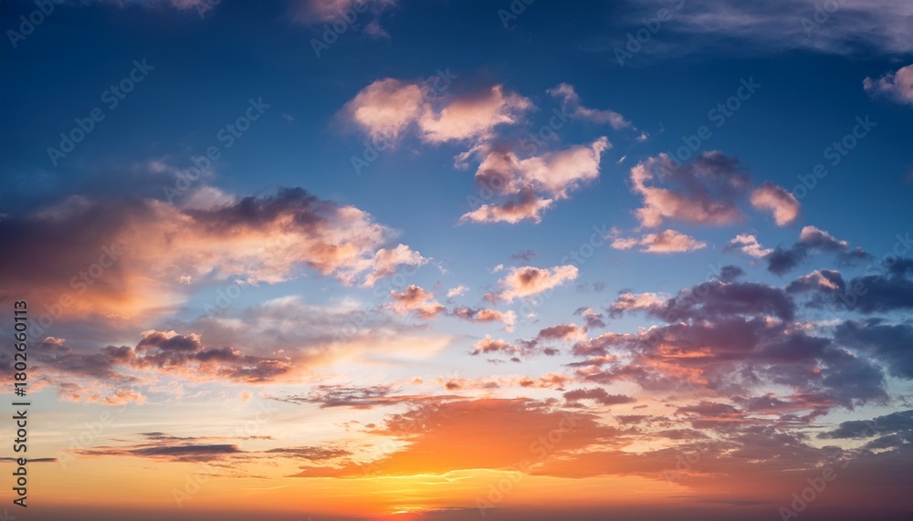 Fototapeta premium Majestic Real Sunrise Sundown Sky Background With Gentle Colorful Clouds