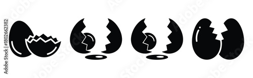 broken egg Easter silhouette art, black color and white background