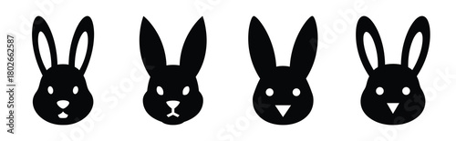 bunny face Easter silhouette art, black color and white background