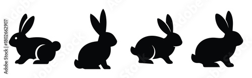 bunny shadow Easter silhouette art, black color and white background