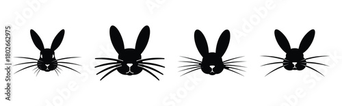 bunny whiskers Easter silhouette art, black color and white background