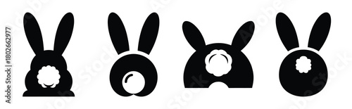 bunny tail Easter silhouette art, black color and white background