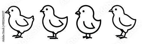 chick outline Easter silhouette art, black color and white background