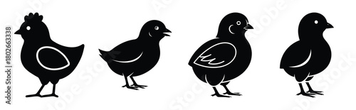 chick pattern Easter silhouette art, black color and white background