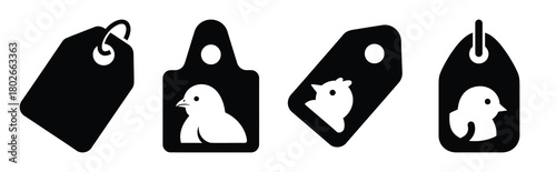 chick tag Easter silhouette art, black color and white background