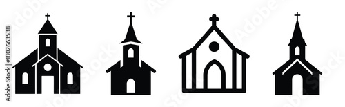church minimal flat Easter silhouette art, black color and white background