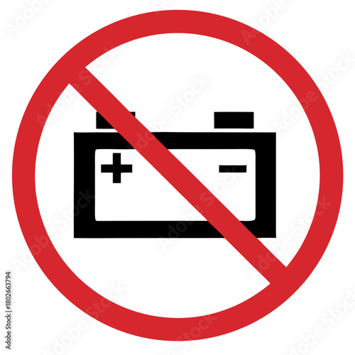 No batteries allowed sign in red circle on white background
