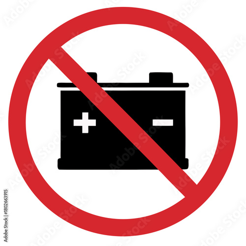 No batteries in this area allowed sign in red circle on white background
