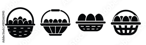 egg basket Easter silhouette art, black color and white background