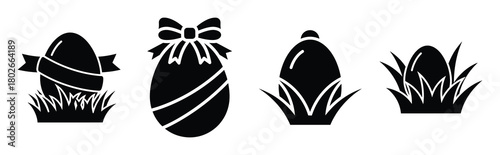 egg in grass Easter silhouette art, black color and white background