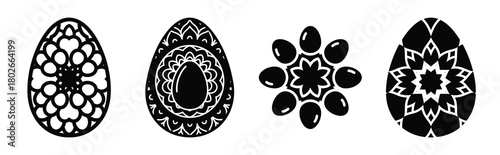 egg mandala Easter silhouette art, black color and white background