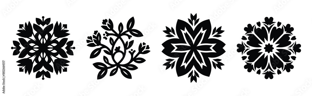 Fototapeta premium floral pattern Easter silhouette art, black color and white background