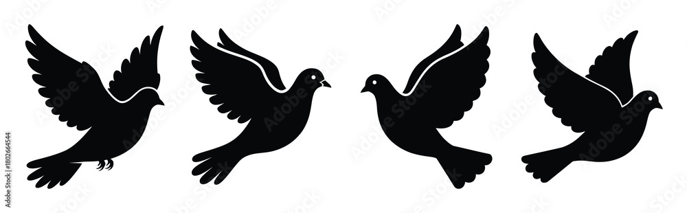 Obraz premium flying dove Easter silhouette art, black color and white background