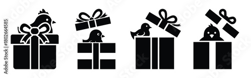 gift with chick Easter silhouette art, black color and white background
