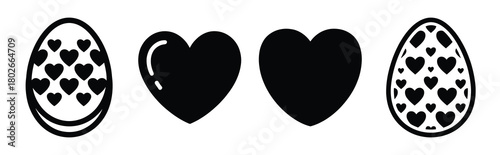 heart pattern egg Easter silhouette art, black color and white background