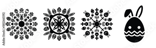 mandala Easter silhouette art, black color and white background