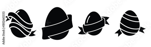 rainbow egg Easter silhouette art, black color and white background