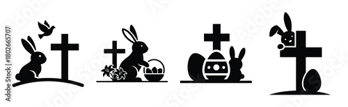 sunday Easter silhouette art, black color and white background