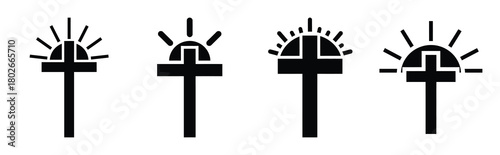 sunrise cross Easter silhouette art, black color and white background