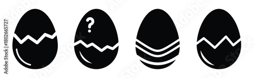 surprise egg Easter silhouette art, black color and white background