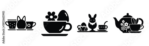 tea Easter silhouette art, black color and white background