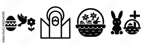 week Easter silhouette art, black color and white background