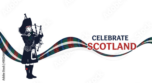 Celebrate Scotland with a traditional bagpiper and flowing tartan, perfect for Scottish festivals and cultural events, evoking Scottish pride