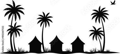 silhouette of palm trees on a tropical beach at sunset