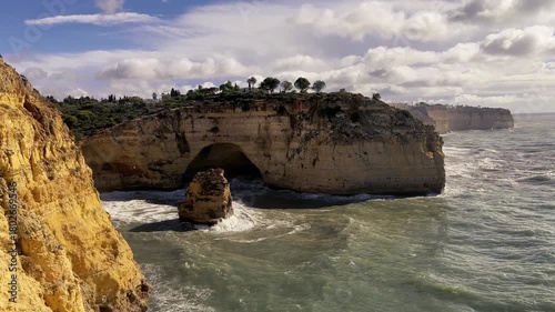 View of Praja da Marinha, Portugal with its characteristic rock formations