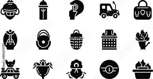 Collection of black silhouette icons representing various objects and concepts