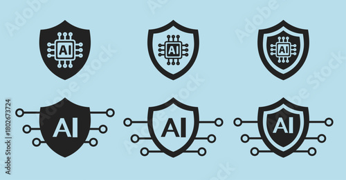 An AI-based shield icon that displays digital protection and cybersecurity in a modern and professional style.