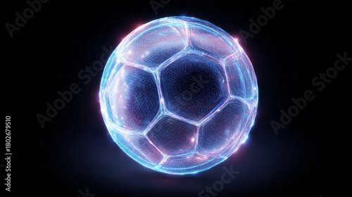 3D Hologram Soccer Ball. Realistic, detailed image ideal for sports, tech, gaming, or futuristic designs.