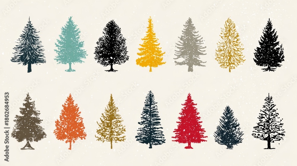 Obraz premium Pine tree vectors. Simple Christmas trees on white.