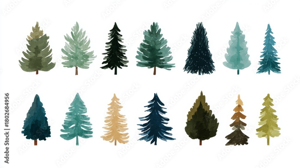Obraz premium Pine tree vectors. Simple Christmas trees on white.