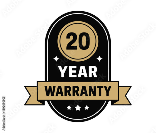 A circular badge with the text '20 YEAR WARRANTY' in bold letters, signifying a long-term guarantee of quality.