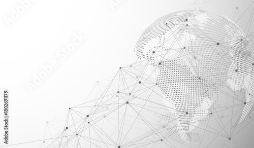 Global network connection concept. Big data visualization. Social network communication in the global computer networks. Internet technology. Business. Science. Vector illustration