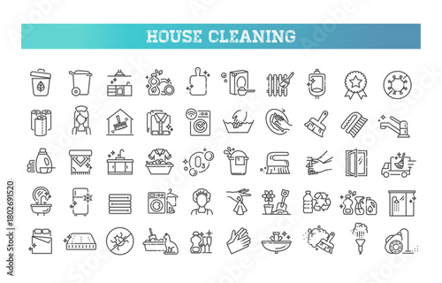 Collection of icons related to Cleaning and hygiene icon set
