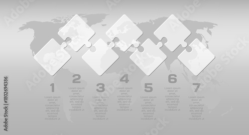 Seven steps line infographic, puzzle diagram