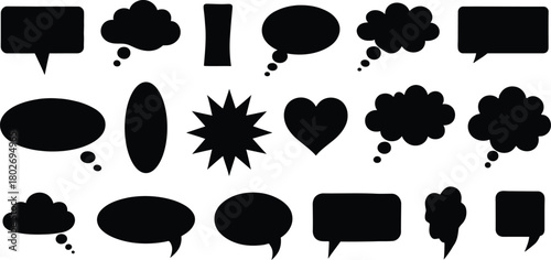 Collection of black speech bubbles and thought clouds isolated on white