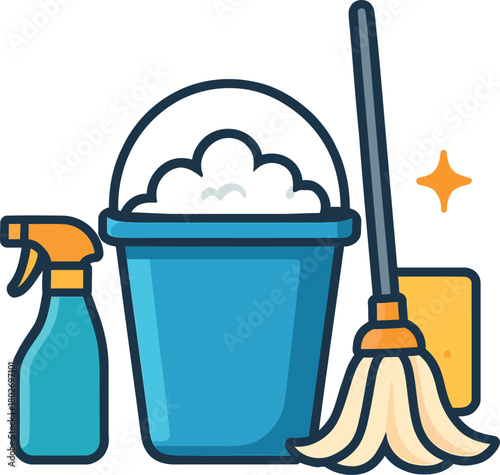 Flat Cleaning Supplies Vector Illustration