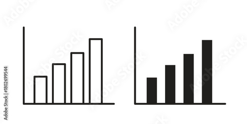 Bar chart icon flat vector illustration. Black Thin Line Icon Emblem Concept