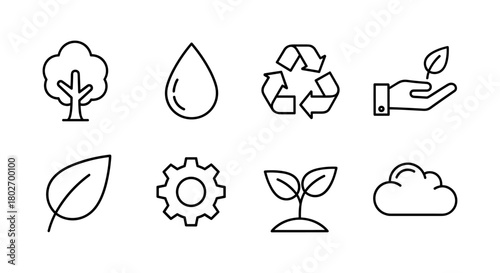 Minimalist eco icons: sustainability, nature, recycle and growth